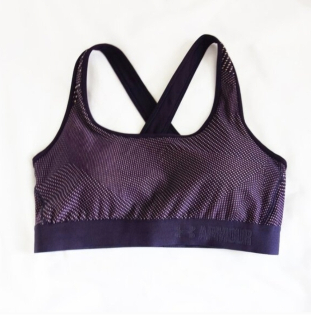 Under Armour Crossback Purple Dots Pattern Mid-Support Sports Bra NWOT!